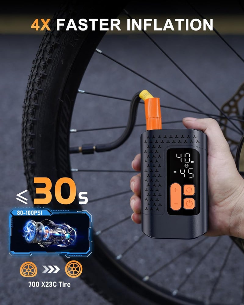 Aucoza Electric Bike Pump, 160PSI Mini Bike Tire Pump, 4X Fast Bicycle Pump with Digital Pressure Gauge, Bike Air Pump for Mountain Bike, Moto, Car and Balls - Image 2
